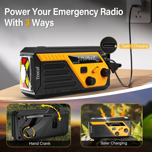 Alt view image 6 of 7 - Emergency Radio Solar with 2 Charging Cables, 22000mWh NOAA Weather Radio AM FM Hand Crank Radio, Flashlight Reading Lamp SOS Alarm Power Outage Phone Charger for Home Outdoor Emergencies