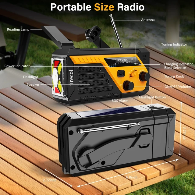 Alt view image 7 of 7 - Emergency Radio Solar with 2 Charging Cables, 22000mWh NOAA Weather Radio AM FM Hand Crank Radio, Flashlight Reading Lamp SOS Alarm Power Outage Phone Charger for Home Outdoor Emergencies
