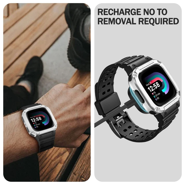 Alt view image 5 of 7 - Band with Case Compatible with Fitbit Versa 4/3/2/1/Lite&Sense 2 1 Protective Case Strap, Rugged Sport Band Men, Adjustable Wristband, All-day Comfort, Pink Sand