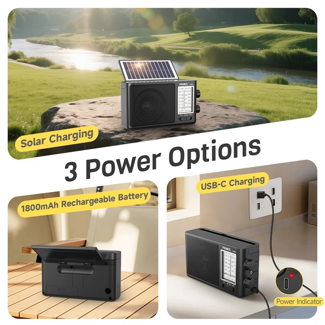Alt view image 2 of 6 - J08 Portable Radio AM FM with Solar, Battery and USB Charging Loud Speaker, Excellent Reception, Big Knobs Easy to Use for Senior, for Indoor and Outdoor, Transistor Radio