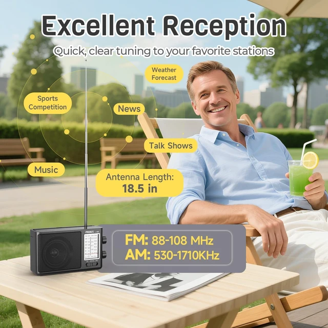Alt view image 4 of 6 - J08 Portable Radio AM FM with Solar, Battery and USB Charging Loud Speaker, Excellent Reception, Big Knobs Easy to Use for Senior, for Indoor and Outdoor, Transistor Radio
