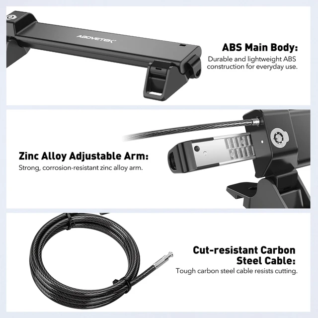 Alt view image 7 of 7 - MacBook & Surface Laptop Locking Station with Combo Lock Cable, Anti Theft Folding Security Laptop Desk Mount, Adjustable & Portable, Fits 12"-16" Laptops/Notebooks (Black)
