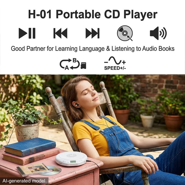 Alt view image 2 of 7 - H-01 Portable CD Player with Earphones,Personal CD Discman Player for Home Car with Anti-Skip Shockproof Protection, Small CD Player with LCD Display for Music Lovers