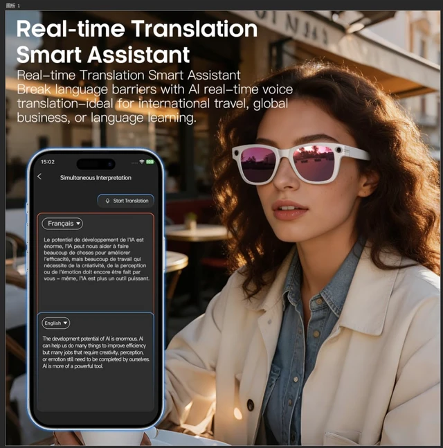 Alt view image 2 of 6 - AI Smart Camera Glasses for Men Women, 4K Photography,1080P HD Video Recording,Real-Time Translation, Open-Ear Audio,Voice Assistant, Lightweight (White Frame-Red Lens)
