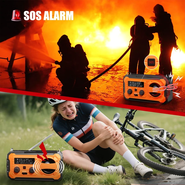 Alt view image 4 of 7 - Hand Crank Emergency Radio 10000mAh Weather Radio with AM/FM/NOAA, Orange Emergency Weather Radio with Solar Prower SOS Phone Charging LED Flashlight, Survival Gear for Outdoor Home Emergencies Kits