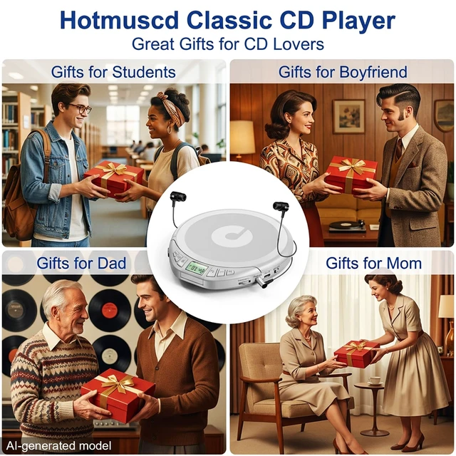 Alt view image 2 of 7 - Portable CD Player with Earphones,Personal CD Discman Player for Home Car with Anti-Skip Shockproof Protection, Small CD Player with LCD Display for Music Lovers