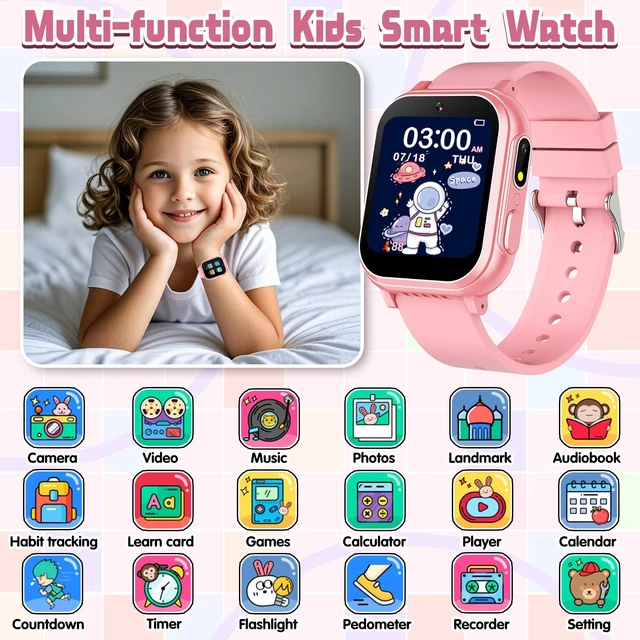 Alt view image 2 of 6 - Waterproof Smart Watch for Kids Girls Age 5-12 with 32 Games, Dual Camera, Habit Tracking, Music Player, Video, HD Touchscreen Kids Smart Watch Birthday Gift Toy for 3-12 Year Old (Light Pink)