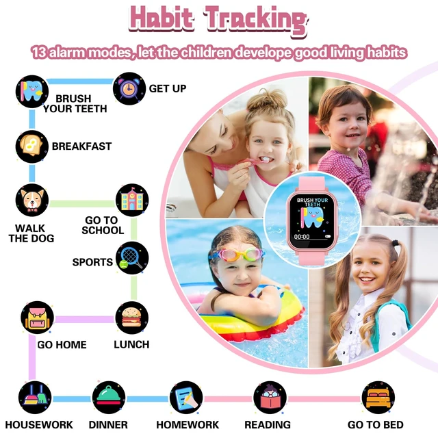 Alt view image 6 of 6 - Waterproof Smart Watch for Kids Girls Age 5-12 with 32 Games, Dual Camera, Habit Tracking, Music Player, Video, HD Touchscreen Kids Smart Watch Birthday Gift Toy for 3-12 Year Old (Light Pink)
