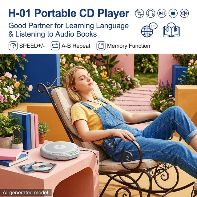 Alt view image 3 of 7 - Portable CD Player with Earphones,Personal CD Discman Player for Home Car with Anti-Skip Shockproof Protection, Small CD Player with LCD Display for Music Lovers