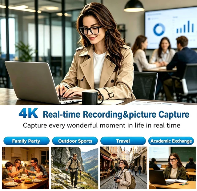 Alt view image 2 of 6 - Camera Glasses AI Smart Glasses with Camera,Video Recording Bluetooth Glasses for Men Women 4K HD Outdoor AI Video Glasses for Real Time Translation