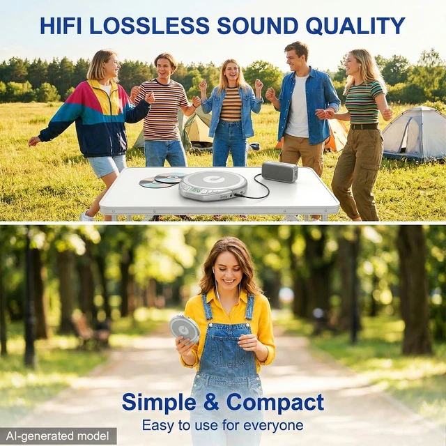 Alt view image 7 of 7 - Portable CD Player with Earphones,Personal CD Discman Player for Home Car with Anti-Skip Shockproof Protection, Small CD Player with LCD Display for Music Lovers
