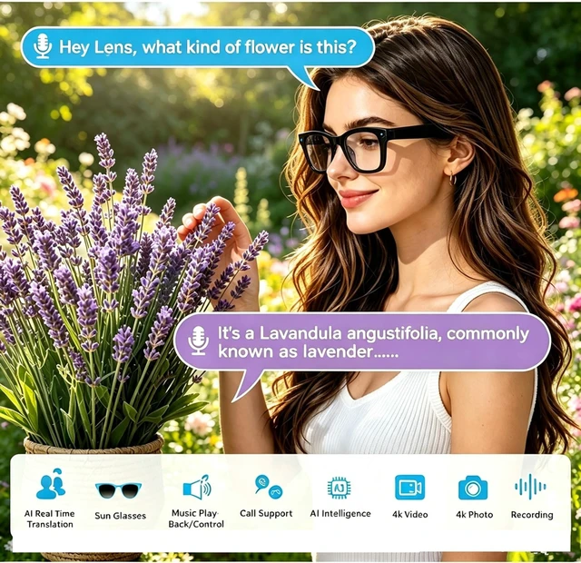 Alt view image 4 of 6 - Camera Glasses AI Smart Glasses with Camera,Video Recording Bluetooth Glasses for Men Women 4K HD Outdoor AI Video Glasses for Real Time Translation
