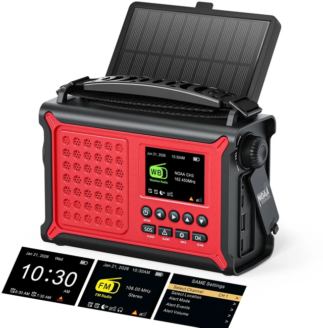 Main image of S.A.M.E. NOAA Weather Alert Radio with Solar & Hand Crank Backup S.A.M.E. County Alerts, 80+ Event Codes, 12000mAh Emergency Backup, FM Radio, Dual Alarms, Reading Lamp, Flashlight & SOS