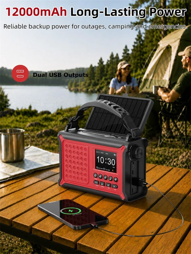 Alt view image 5 of 7 - S.A.M.E. NOAA Weather Alert Radio with Solar & Hand Crank Backup S.A.M.E. County Alerts, 80+ Event Codes, 12000mAh Emergency Backup, FM Radio, Dual Alarms, Reading Lamp, Flashlight & SOS