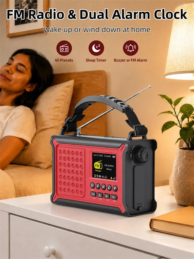 Alt view image 7 of 7 - S.A.M.E. NOAA Weather Alert Radio with Solar & Hand Crank Backup S.A.M.E. County Alerts, 80+ Event Codes, 12000mAh Emergency Backup, FM Radio, Dual Alarms, Reading Lamp, Flashlight & SOS