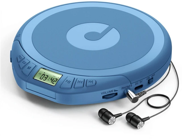 Main image of Portable CD Player with Earphones,Personal CD Discman Player (Cyan) for Home Car with Anti-Skip Shockproof Protection, Small CD Player with LCD Display for Music Lovers