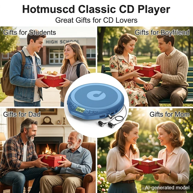 Alt view image 7 of 7 - Portable CD Player with Earphones,Personal CD Discman Player (Cyan) for Home Car with Anti-Skip Shockproof Protection, Small CD Player with LCD Display for Music Lovers