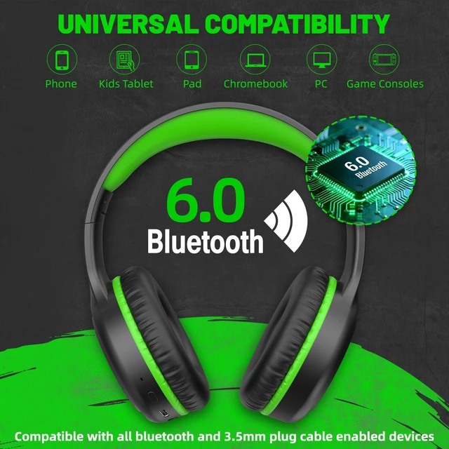 Alt view image 5 of 7 - U2B ANC Wired & Wireless Bluetooth 6.0 Headphones Foldable with Mic Up to 30 Hrs Battery, Noise Canceling Foldable Lightweight Head phones with Volume Control for Kids Adult School Black Green