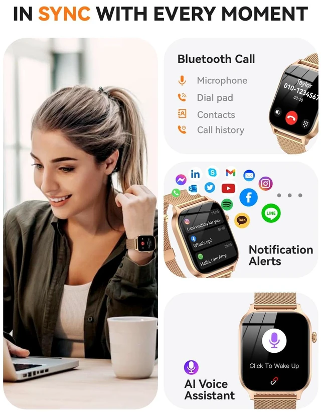 Alt view image 2 of 7 - Smart Watches for Women (Calls/Reminders), 1.85" HD Smart Watch for Android Phones & iPhone Compatible, 120+ Sport Modes Fitness Watch, Heart Rate/SpO2/Sleep Tracker, IP68 Waterproof