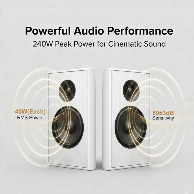 Alt view image 3 of 7 - Ultra Slim 5.25 Inch 240W Wall Mount Speakers, 8 Ohm Passive Home Theater Indoor Speakers for Bedroom, Kitchen, Living Room,White(Pair)