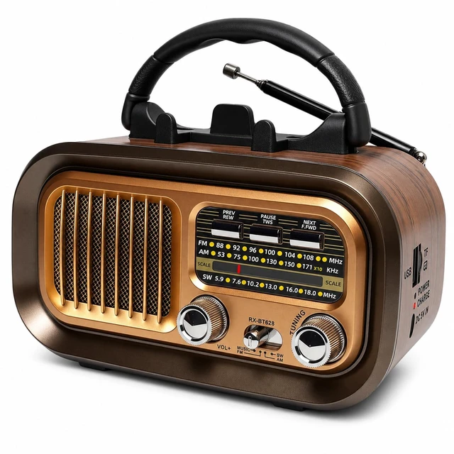 Main image of Portable AM FM SW Radio with Bluetooth, Rechargeable Retro Radio for Home 1200mAh Rechargeable Battery, Supports D Battery Power, USB/TF Playback & TWS for Home, Camping, Outdoors and Emergencies