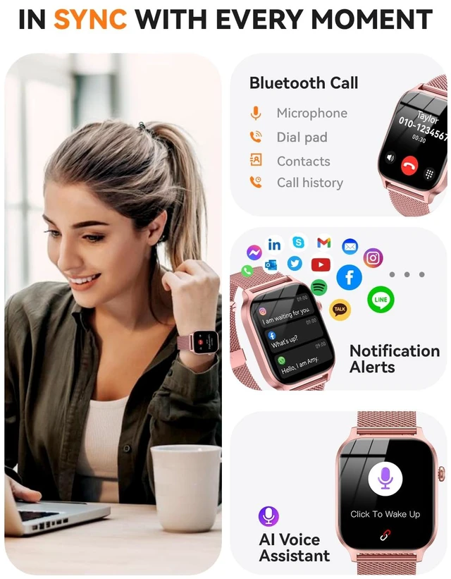 Alt view image 2 of 7 - Smart Watches for Women (Calls/Reminders), 1.85" HD Smart Watch for Android Phones & iPhone Compatible, 120+ Sport Modes Fitness Watch, Heart Rate/SpO2/Sleep Tracker, IP68 Waterproof