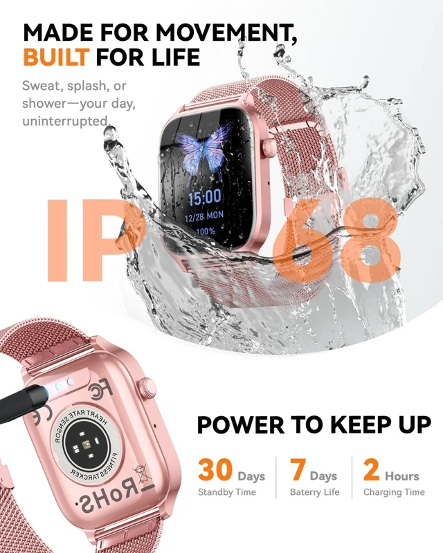 Alt view image 6 of 7 - Smart Watches for Women (Calls/Reminders), 1.85" HD Smart Watch for Android Phones & iPhone Compatible, 120+ Sport Modes Fitness Watch, Heart Rate/SpO2/Sleep Tracker, IP68 Waterproof