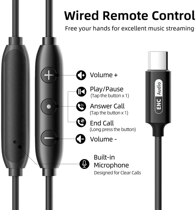 Alt view image 6 of 7 - Wired Earbuds with ENC Noise Canceling Mic, Deep Bass Stereo Wired Earphones, Plug in USB C/Type C Headphones Compatible with iPhone 17/16/15, Samsung, Android, Gaming, Laptop, Clear Calls