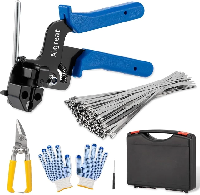 Main image of Stainless Steel Cable Tie Gun Set with Adjustable Tension Auto Cut Fastening Tool for Exhaust Pipe, Chain Link Fence, Auto Repair & Industrial Cable Binding (Extra Large 100PCS)