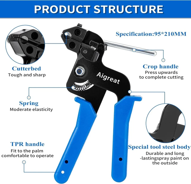Alt view image 2 of 7 - Stainless Steel Cable Tie Gun Set with Adjustable Tension Auto Cut Fastening Tool for Exhaust Pipe, Chain Link Fence, Auto Repair & Industrial Cable Binding (Extra Large 100PCS)