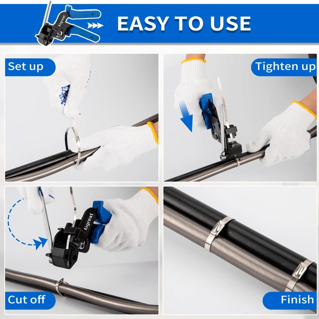Alt view image 4 of 7 - Stainless Steel Cable Tie Gun Set with Adjustable Tension Auto Cut Fastening Tool for Exhaust Pipe, Chain Link Fence, Auto Repair & Industrial Cable Binding (Extra Large 100PCS)