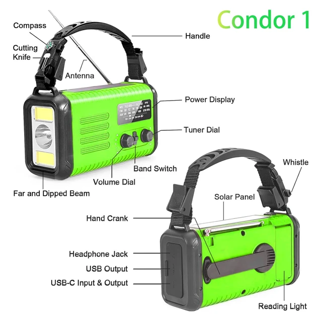 Alt view image 7 of 7 - 20000mAh Solar Hand Crank Emergency Radio, NOAA Portable Emergency AM/FM Radio with LED Flashlight Reading Lamp SOS Alarm USB-C Cell Phone Charger for Hurricane Survival