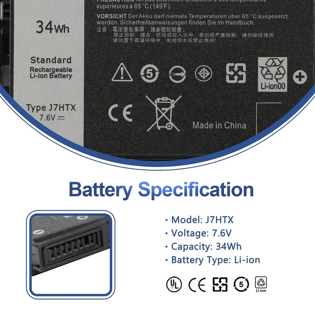 Alt view image 2 of 7 - 34Wh J7HTX 7XNTR Battery for Dell Latitude 7202 7212 7220 Rugged Extreme T03H T03H002 T03H003 Series 02JT7D 2JT7D FH8RW J82G5 VW5Y4 451-BBOR 451-BCCO 451-BCDH 7.6V 4342mAh Quick Installation