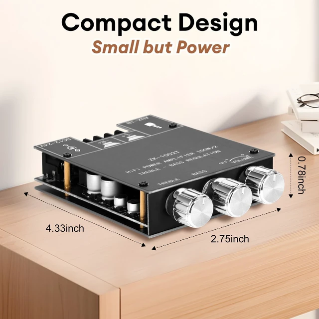 Alt view image 5 of 7 - ZK-1002T Bluetooth Amplifier Board,100W+100W 2.0 Channel Amp Board with Treble/Bass Control,DC 12-24V, Bluetooth and AUX Inputs, Audio Amp Board for Home DIY Wireless Speakers, Password Free