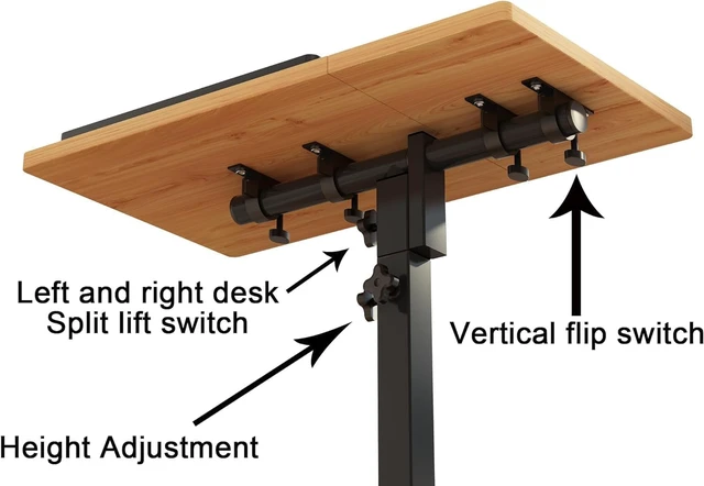Alt view image 6 of 6 - Laptop Desk Stand for Bed Portable Desk Overbed Bedside Mobile Laptop Table Rolling Foldable Table Adjustable Height with Locked Wheels & Mouse Pad for Office Sofa (Natural Color)
