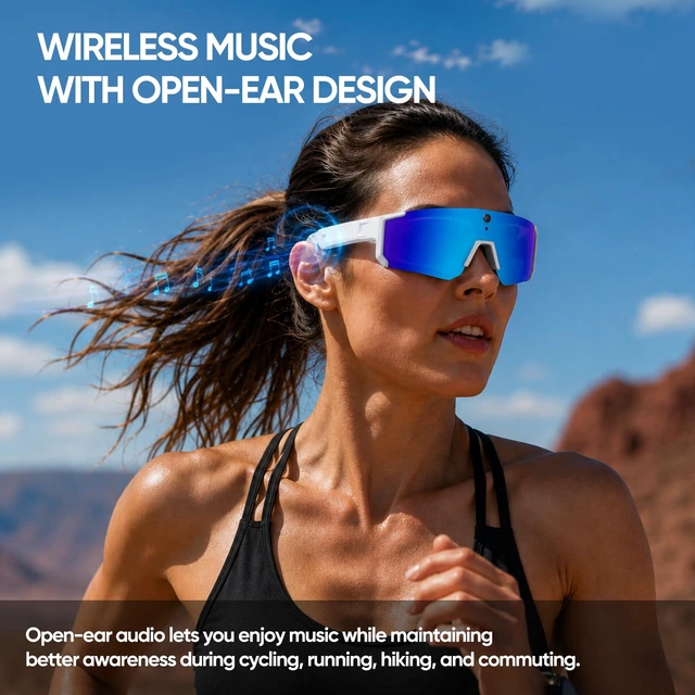Alt view image 4 of 7 - New 2026 AI Smart Glasses with Camera, Video Recording, Real-Time Voice Translator, Open-Ear Audio, Bluetooth & Voice Assistant, Wearable Camera Sunglasses for Sports