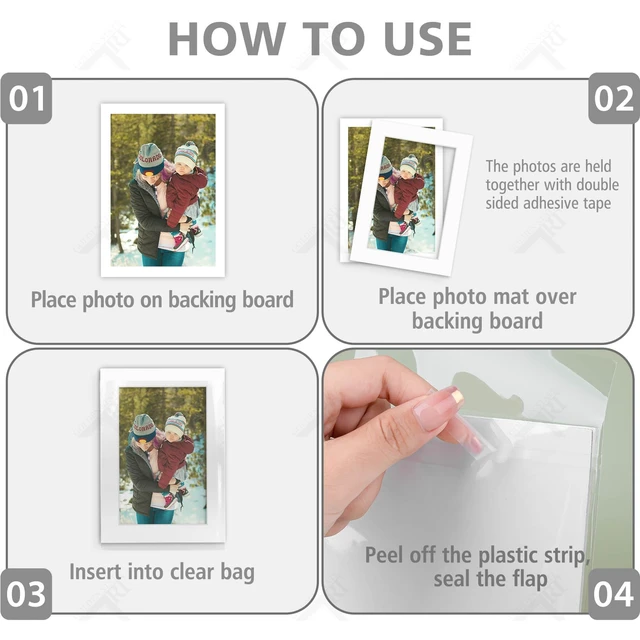 Alt view image 4 of 7 - 25 Pack White 5x7 Picture Mat for 4x6 Photo+Backers+Bags Acid-Free Pre-Cut Mat 3.5x5.5 Opening White Core Bevel Cut For Photo Art Poster or Print Display Mats Mattes