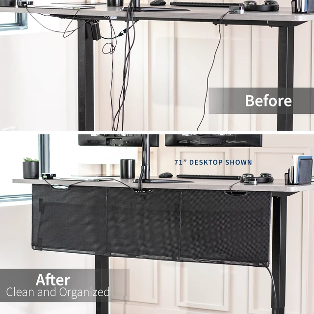 Alt view image 4 of 7 - Black Under Desk 60 in Cable Management Sleeve, DESK-SKIRT-60 Privacy Desk Skirt, Cable Organizer, Wire Hider Kit Panel System