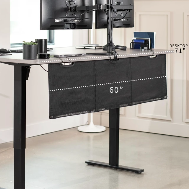 Alt view image 5 of 7 - Black Under Desk 60 in Cable Management Sleeve, DESK-SKIRT-60 Privacy Desk Skirt, Cable Organizer, Wire Hider Kit Panel System