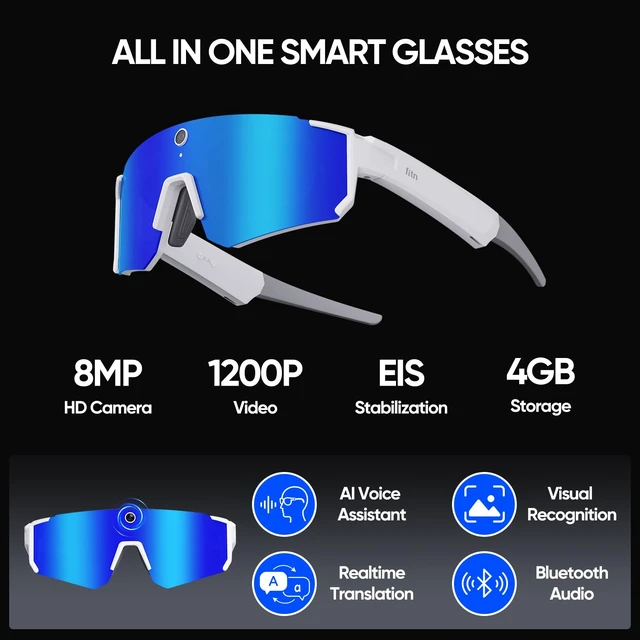 Alt view image 6 of 7 - New 2026 AI Smart Glasses with Camera, Video Recording, Real-Time Voice Translator, Open-Ear Audio, Bluetooth & Voice Assistant, Wearable Camera Sunglasses for Sports