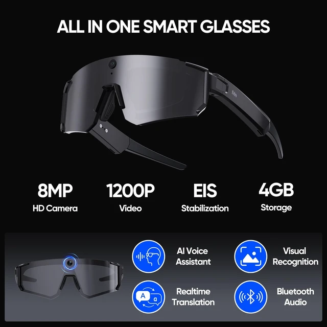 Alt view image 6 of 7 - New 2026 AI Smart Glasses with Camera, Video Recording, Real-Time Voice Translator, Open-Ear Audio, Bluetooth & Voice Assistant, Wearable Camera Sunglasses for Sports