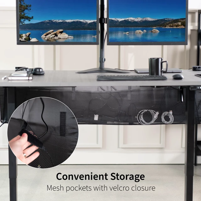 Alt view image 6 of 7 - Black Under Desk 60 in Cable Management Sleeve, DESK-SKIRT-60 Privacy Desk Skirt, Cable Organizer, Wire Hider Kit Panel System