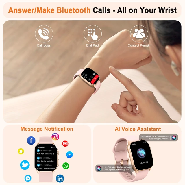 Alt view image 3 of 7 - Smart Watch for Women, 2.01" AMOLED Curved HD Screen Smart Watch, Fitness Tracker with 24/7 Heart Rate/Sleep Monitor, IP68 Waterproof Running Watch,Compatible with iOS & Android for Daily Workout Pink