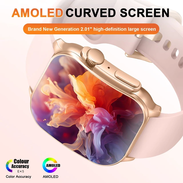 Alt view image 5 of 7 - Smart Watch for Women, 2.01" AMOLED Curved HD Screen Smart Watch, Fitness Tracker with 24/7 Heart Rate/Sleep Monitor, IP68 Waterproof Running Watch,Compatible with iOS & Android for Daily Workout Pink