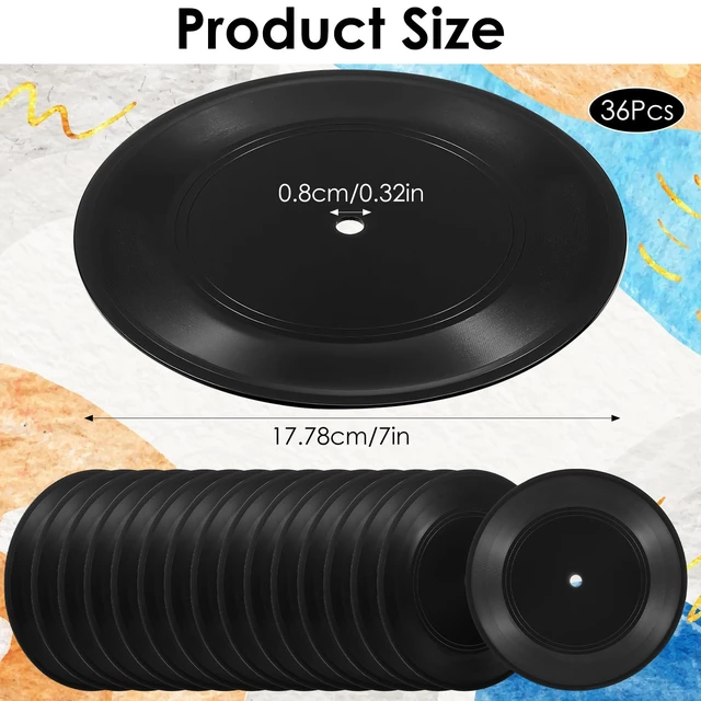 Alt view image 2 of 7 - 36 Pcs 7 Inch Black Blank Vinyl Records, Fake Retro Vinyl Records for Wall Decor, DIY Doodle Project, Wedding Signing