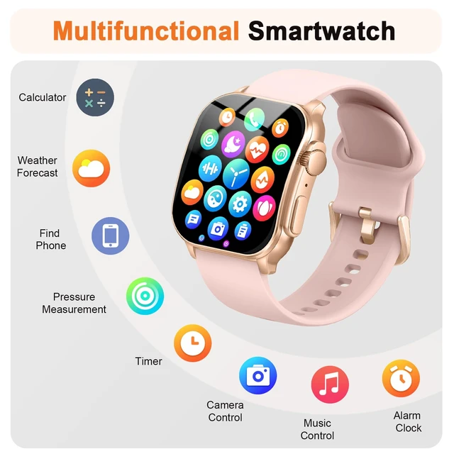 Alt view image 7 of 7 - Smart Watch for Women, 2.01" AMOLED Curved HD Screen Smart Watch, Fitness Tracker with 24/7 Heart Rate/Sleep Monitor, IP68 Waterproof Running Watch,Compatible with iOS & Android for Daily Workout Pink