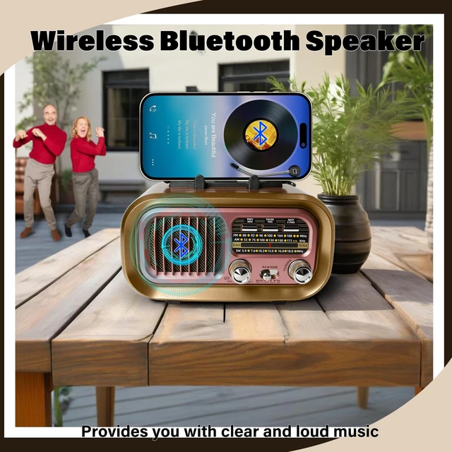 Alt view image 5 of 7 - Portable AM FM SW Radio with Bluetooth, Retro Radio with Solar Panel 1200mAh Rechargeable Battery, Supports D Battery Power, USB/TF Playback & TWS for Home, Camping, Outdoors and Emergencies