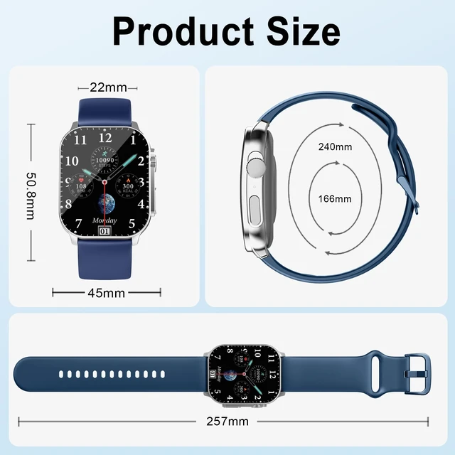 Alt view image 7 of 7 - Smart Watch, 2.01" AMOLED Curved Touchscreen Fitness Watch, IP68 Waterproof, 24/7 Heart Rate/Sleep Monitor, Fitness Tracker with Pedometer, 120+ Sports Modes, Smartwatch for Android iOS Navy Blue