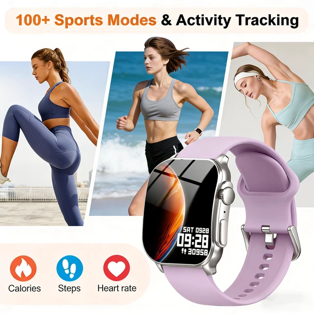 Alt view image 2 of 4 - Smart Watch, 2.01" AMOLED Curved HD Full Touch Screen, Compatible with iOS & Android for Daily Workout Business Gift, Fitness Tracker with 24/7 Heart Rate/Sleep Monitor, IP68 Waterproof Watch Purple