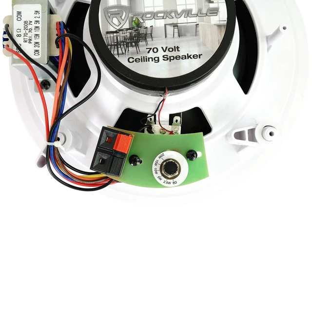 Alt view image 7 of 7 - CC80T White 8" 70V Commercial Ceiling Speakers Pair 2-Way, Adjustable Taps 20W, 15W, 10W, 5W, 2.5W, Swivel Tweeter, 8-Ohm 50W Handling, for Restaurant/Bar/Cafe Use